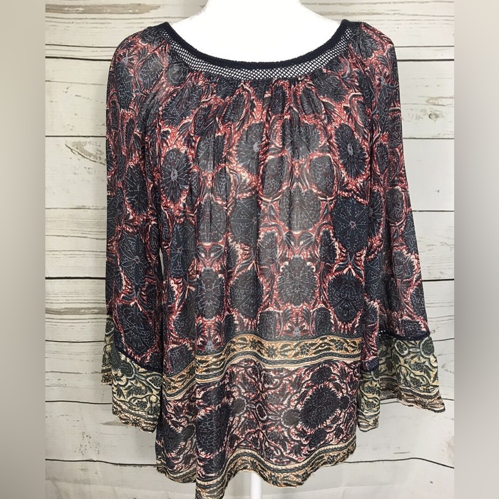 Plenty By Tracy  Reese Blouse Top Tunic  Shirt Multi Color  Boho Viscose